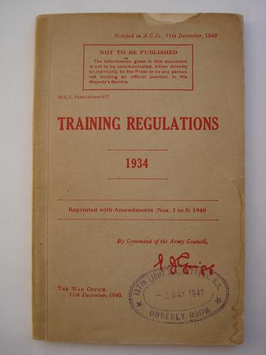 WW2 British Training Regulations 1934 With Amendments 1940