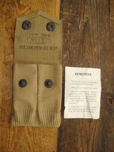 Mint, WW1 U.S M1912 Twin Cell Pistol Magazine Pouch, with Care Instructions