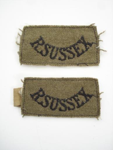 Pair Of WW2 Royal Sussex Regt Shoulder Titles 