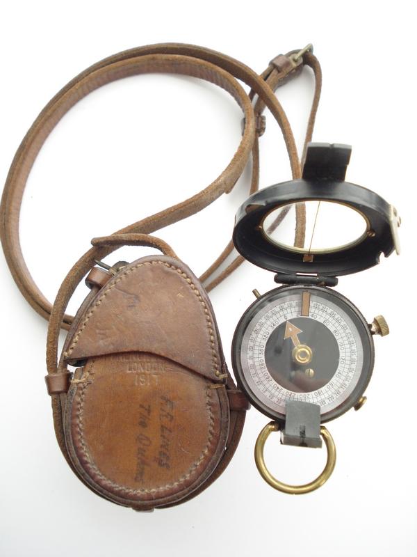 WW1 British Marching Compass & Case, 1917 Dated & Marked to the Queen's Regt