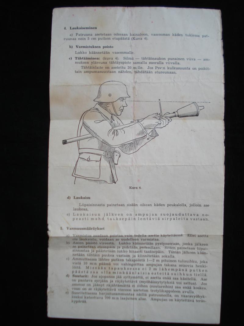 WW2 Finnish User Instruction Sheet For Panzerfaust Klein